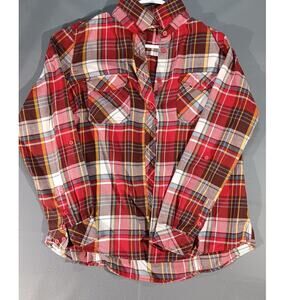 Duluth Trading Co Flannel Shirt XL Red Plaid Cotton Blend Button Front Workwear